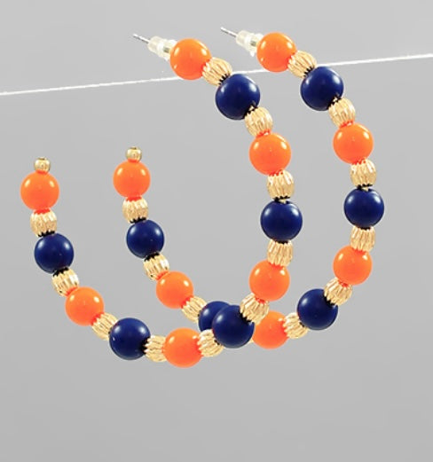 Navy, Orange, and Gold Bead Hoops