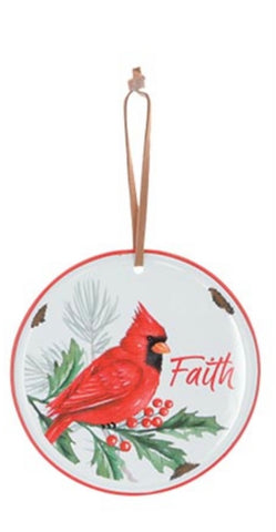 Tin Redbird Faith Ornament