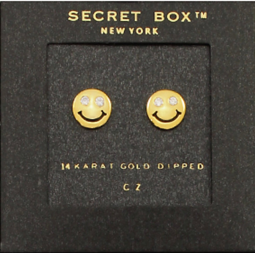 Gold and CZ Smiley Face Stud