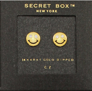 Gold and CZ Smiley Face Stud