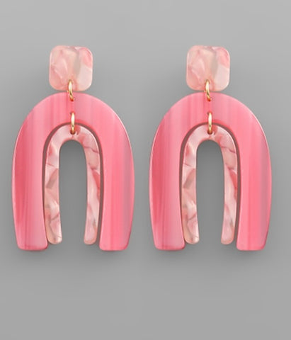 Bright Pink Acrylic Arch Earrings