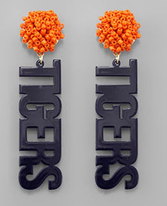 Orange Bead/ Navy Acrylic Tigers Earrings