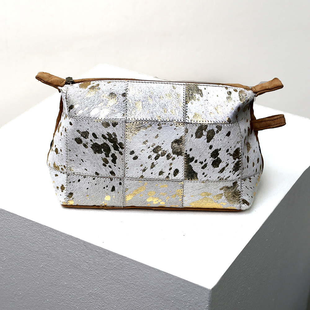 White & Gold Speckled Metallic Hide Cosmetic Bag