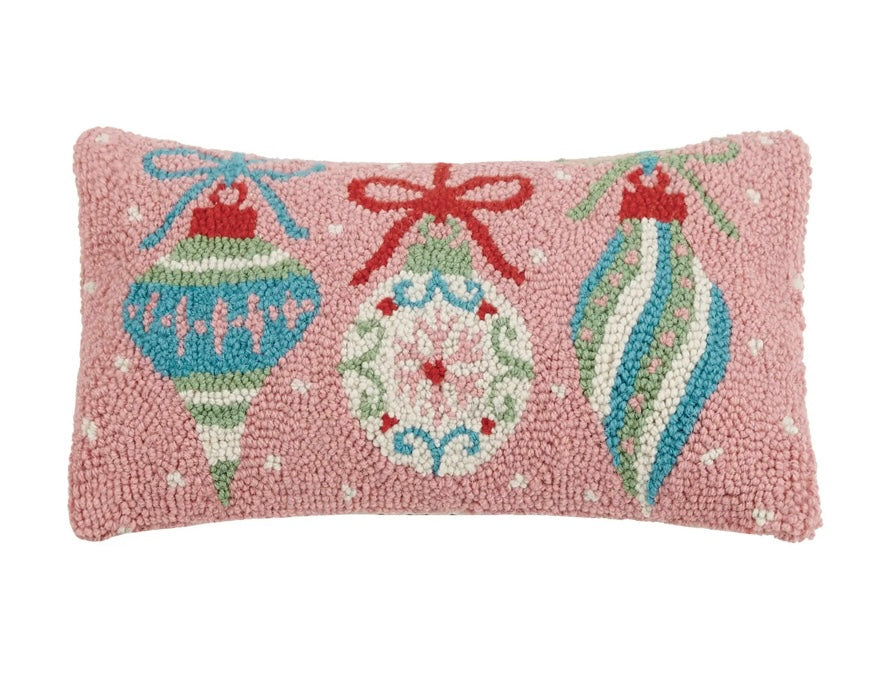 Pink Ornament Hook Wool Pillow
