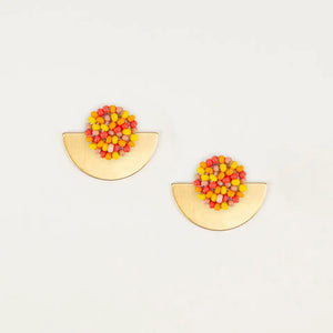 Orange Sprinkle Beads on Half Gold Circle Earrings