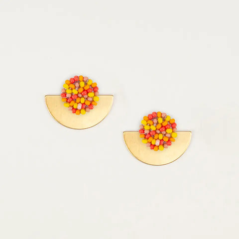 Orange Sprinkle Beads on Half Gold Circle Earrings