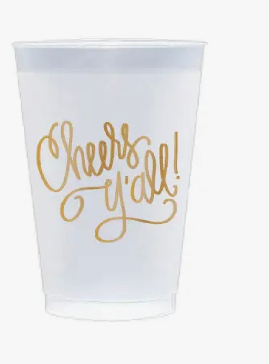 Gold “Cheers Y’all” Frosted Plastic Cups