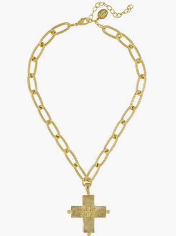 Susan Shaw Gold Jerusalem Cross + Oblong Chain Necklace (3740)