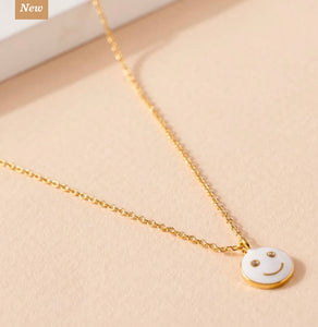 Smiley face white necklace- gold