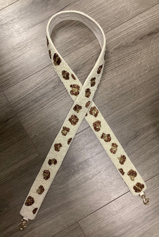 Leopard/Cream Beaded Purse Strap