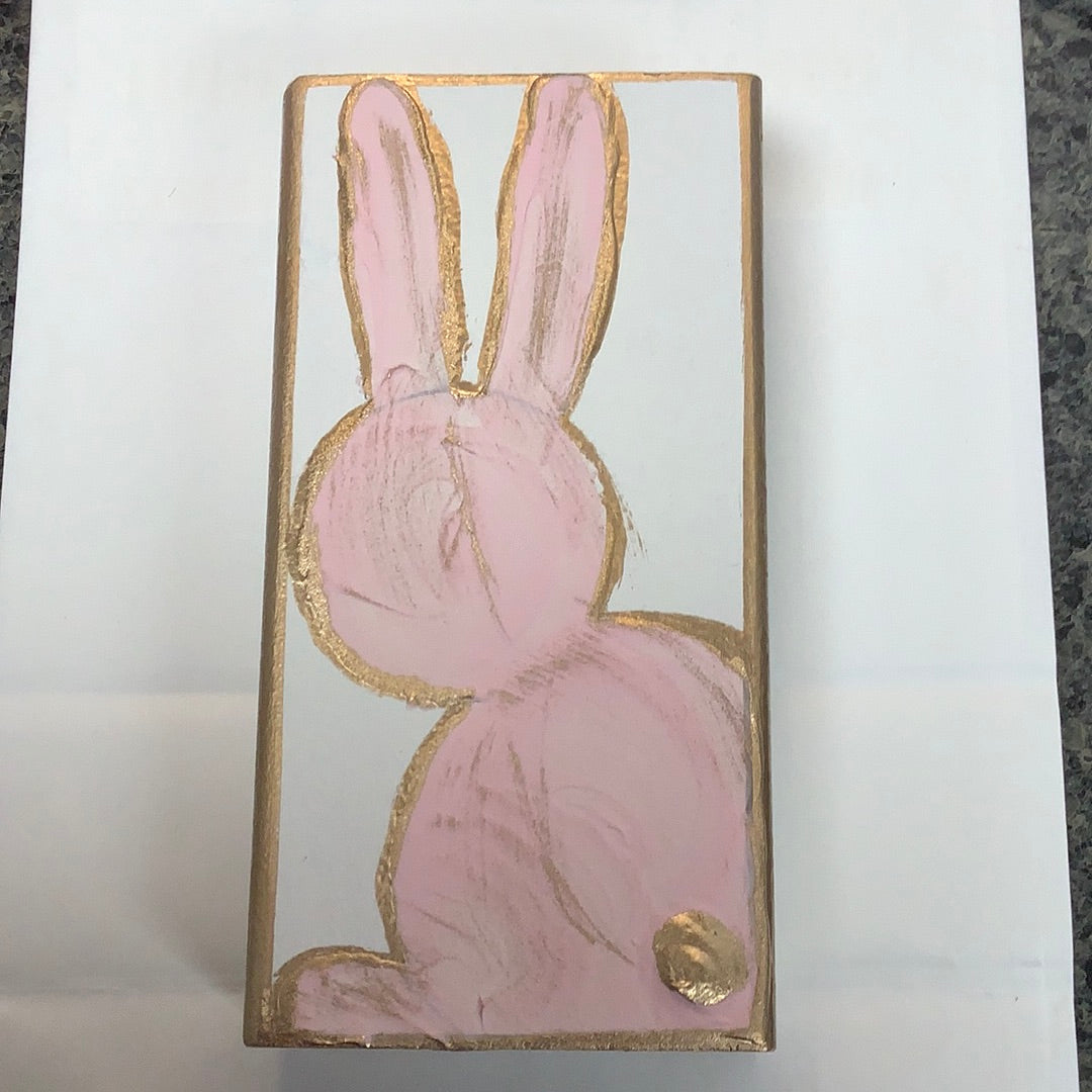 Pink Bunny Wood Block Painting