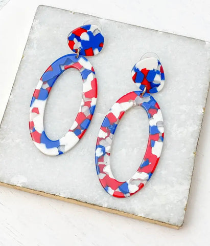Red, White, & Blue Acrylic Oval Dangle Earrings