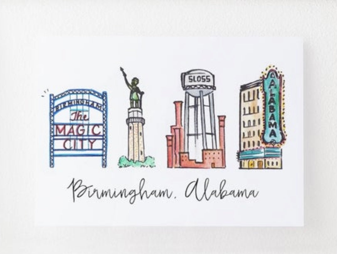 Birmingham Skyline Watercolor Print -5 x 7