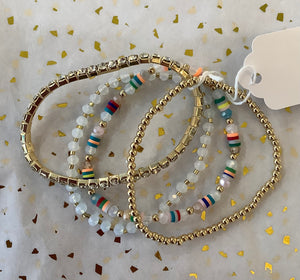 Rhinestone/Colorful Bead/ Gold Bead Bracelet Set