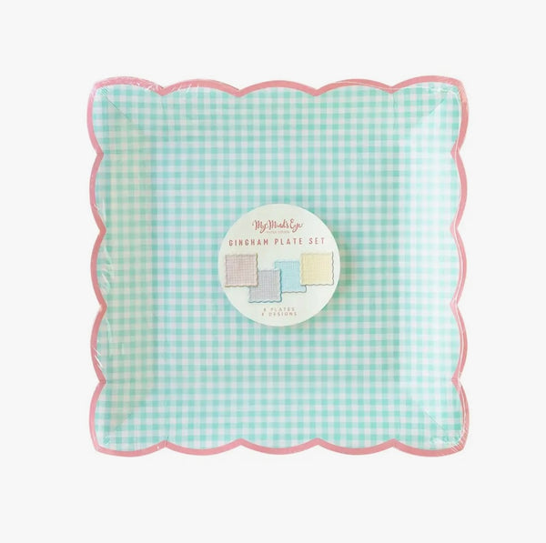 Gingham Scalloped Paper Plates
