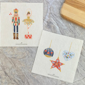 Nutcracker and Snow Queen and Ornaments 2-Pack Swedish Dish Cloth
