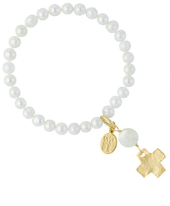 Susan Shaw Gold Cross and Pearl Bracelet