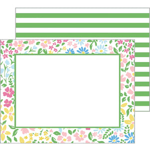 Floral and Green Stripe Notecards