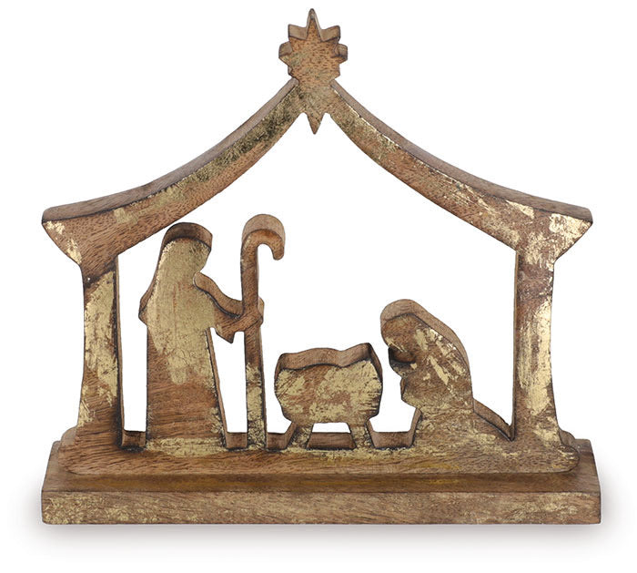 Gold and brown wooden nativity