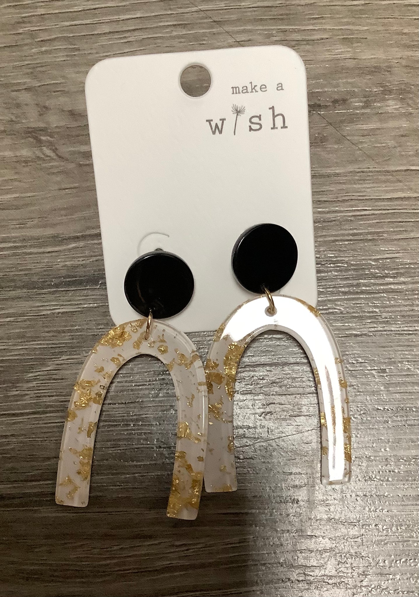 White with Gold Fleck Arch Earrings