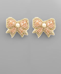 Rose Gold Small Beaded Bow Earrings