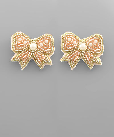 Rose Gold Small Beaded Bow Earrings