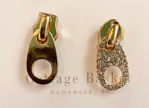 Large Zipper Earrings Half Diamond