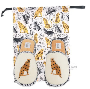 Cheetah Foldable Slippers & Pouch Set Small