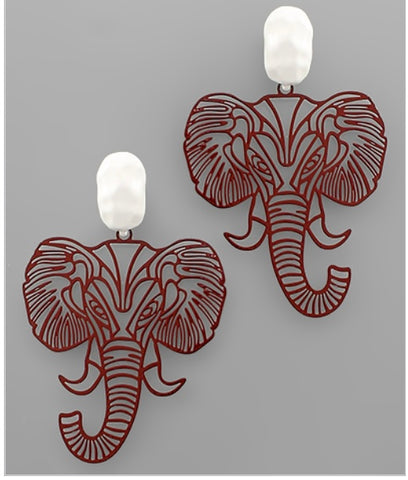 Burgundy Filigree Elephant Earrings