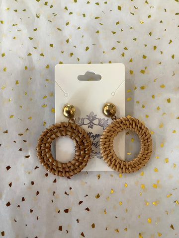 Natural Raffia Woven Circle Earrings
