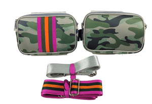 Neoprene Dual Belt/Crossbody Bag- Light Green Camo/Pink