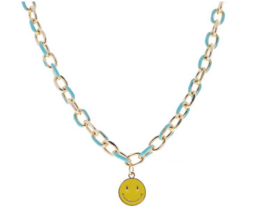 Kid’s Gold and Mint Enamel Necklace with Smiley Face