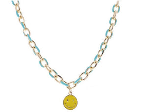 Kid’s Gold and Mint Enamel Necklace with Smiley Face