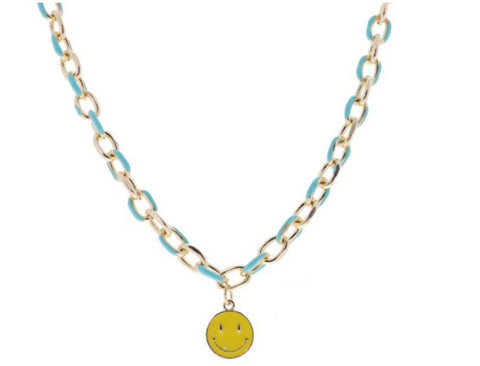 Kid’s Gold and Mint Enamel Necklace with Smiley Face