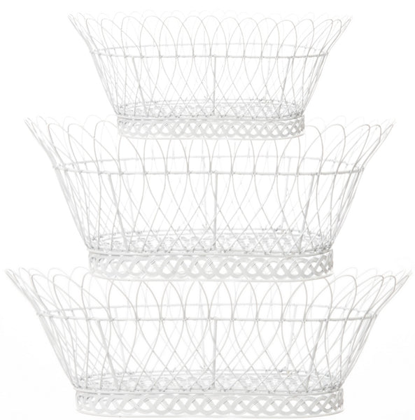 Large Oval White Wire Scalloped Basket