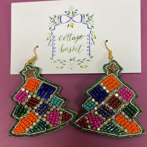 Multi color beaded tree earrings
