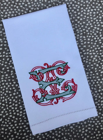 “P” Christmas Vintage Vine Monogram Kitchen Towel