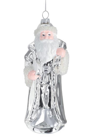 Silver Santa/Father Christmas Handblown Glass Ornament