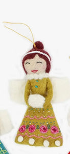 Brown-Haired Felted Angel Ornament