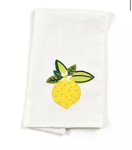 Lemon embroidered tea towel