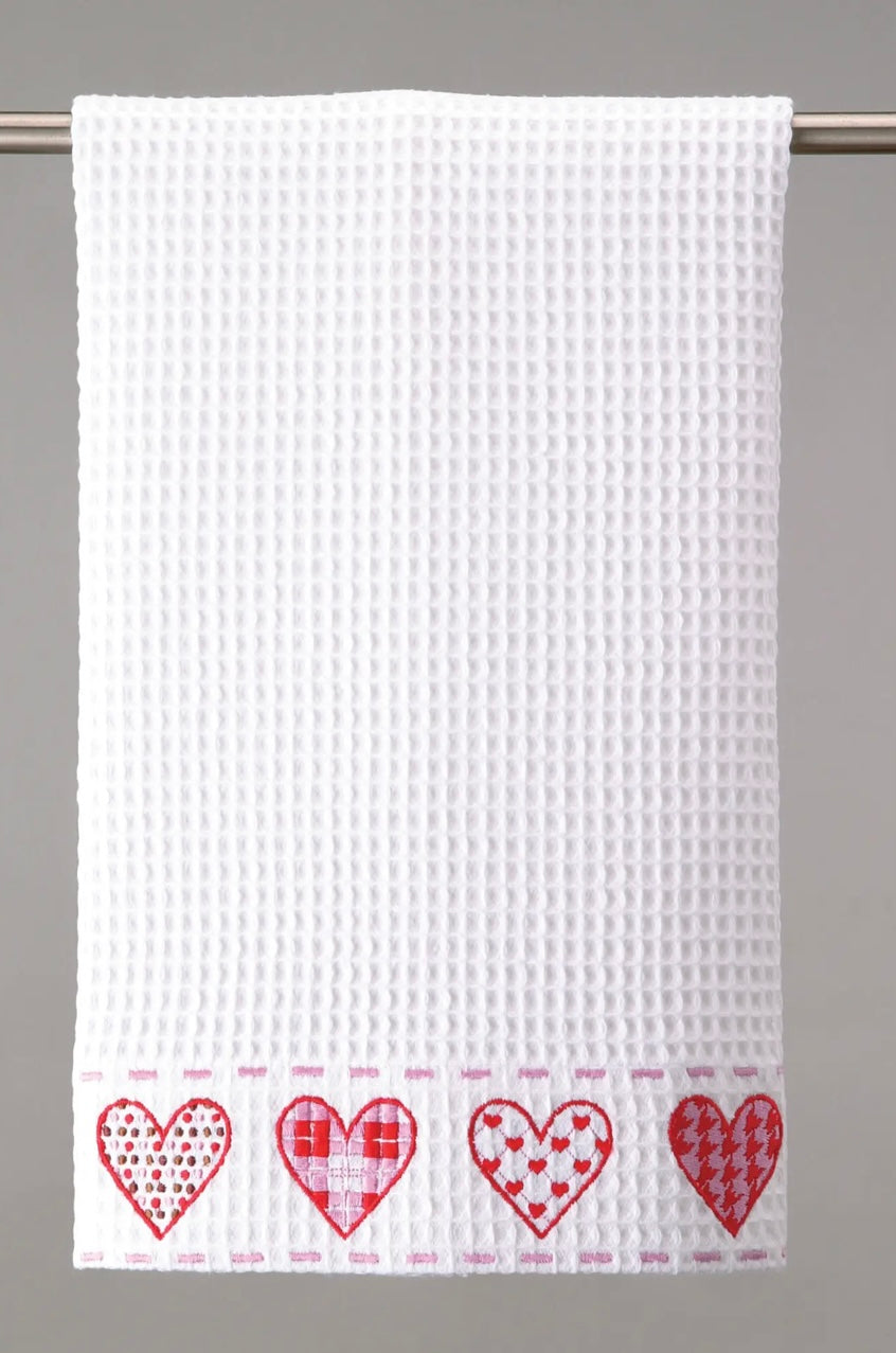 Waffle Weave Embroidered Heart Kitchen Towel