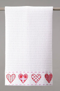 Waffle Weave Embroidered Heart Kitchen Towel