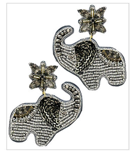 Silver Beaded Elephant Earrings