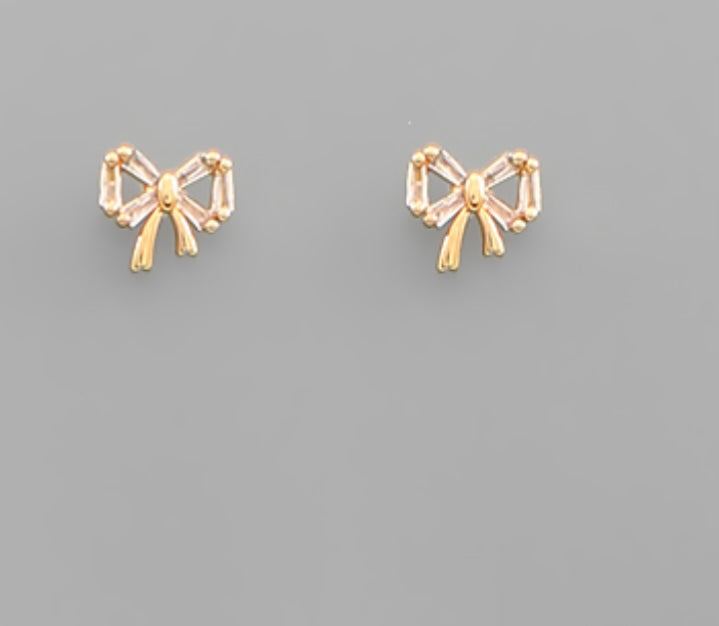 Cubic Zirconia Tiny Bow Earrings