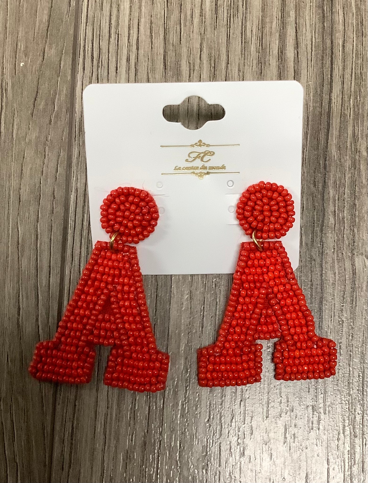 Red Alabama Beaded Varsity Block “A” Earrings