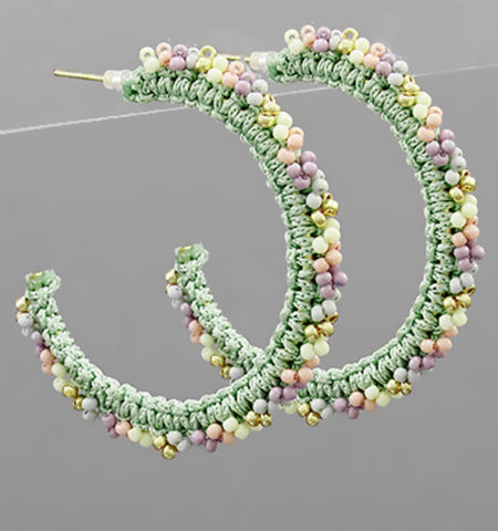 Crochet and Bead Hoop Earrings- Pastel Multicolor