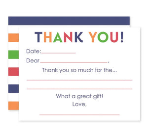 Kids Fill In Thank You Notes- Blue