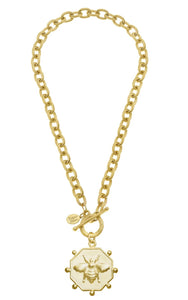 Susan Shaw Gold Hexagon Bee Toggle Necklace