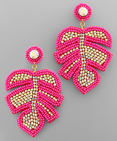 Pink Beaded Sparkle Palm Earrings