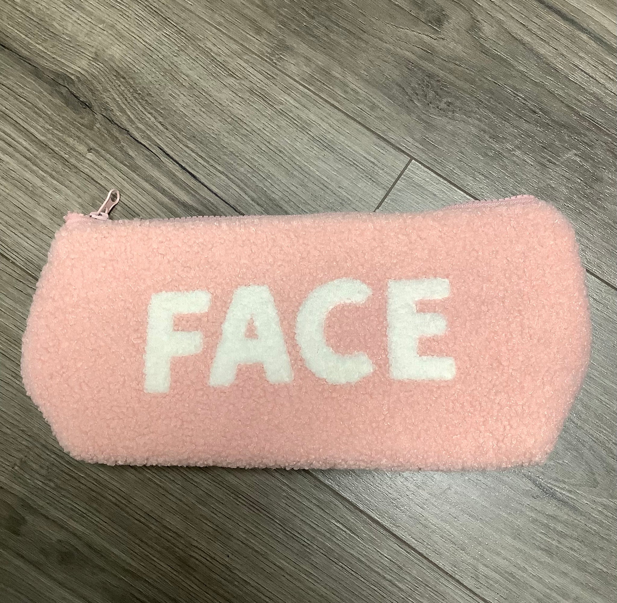 “FACE” Pink Fuzzy Makeup Bag